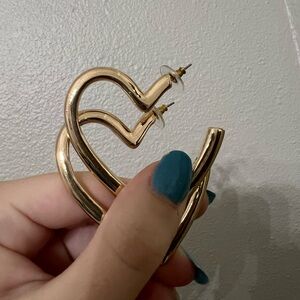 Large gold baublebar heart hoop style earrings
